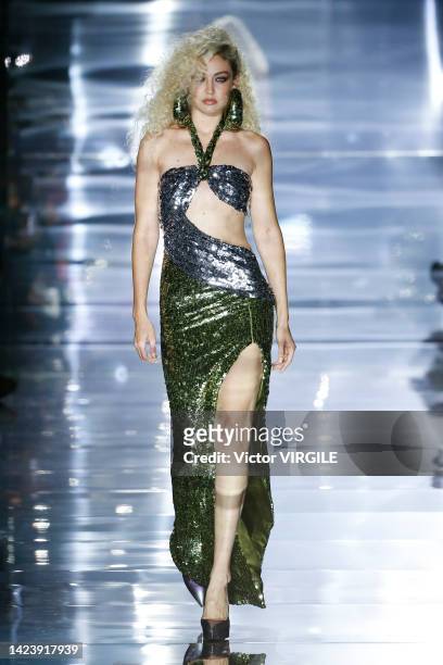 Gigi Hadid walks the runway during the Tom Ford Ready to Wear Spring/Summer 2023 fashion show as part of the New York Fashion Week on September 14,...