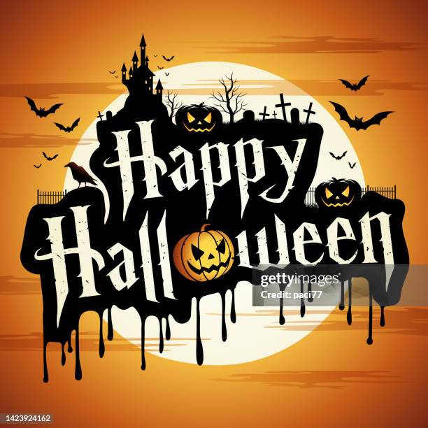 happy halloween with pumpkin - halloween banner stock illustrations