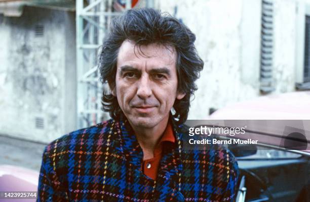 Former Beatle George Harrison, portrait before TV Show Formula One, Munich, Germany, February 1988.