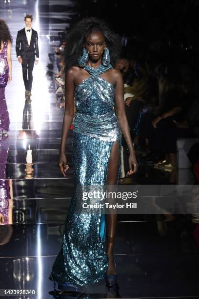 Anok Yai walks the runway during the Tom Ford S/S 2023 fashion show during New York Fashion Week at Skylight on Vesey on September 14, 2022 in New...