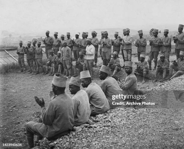 Bataillon Tirailleurs Malgaches soldiers from the L'Infanterie Coloniale of the French Armée d'Orient off duty at their military camp in Macedonia on...