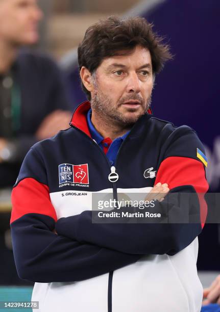 France team captain Sebastien Grosjean looks on during the Davis Cup Group Stage 2022 Hamburg match between France and Australia at Rothenbaum on...