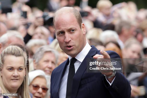 Prince William, Prince of Wales speaks to members of the public at Sandringham on September 15, 2022 in King's Lynn, England. The Prince and Princess...