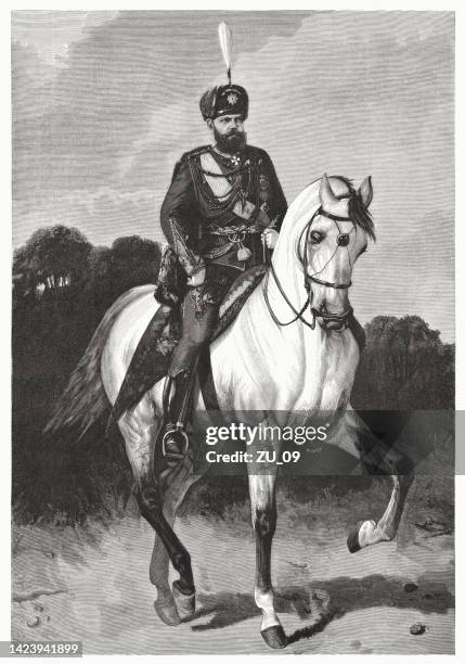 alexander iii of russia (1845-1894), wood engraving, published in 1885 - white horse stock illustrations