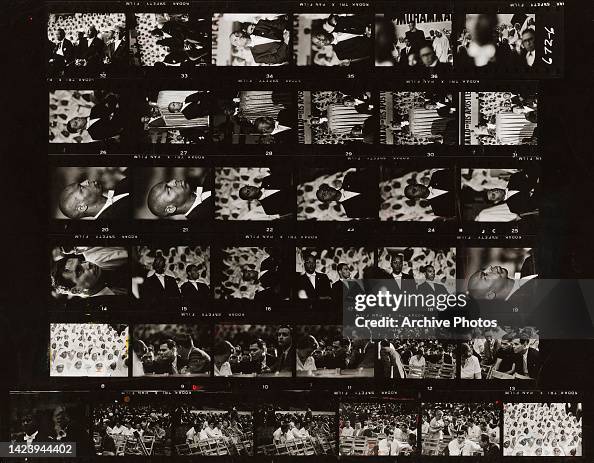Islam Rally Contact sheet with frames from a Nation of Islam rally, with members ...