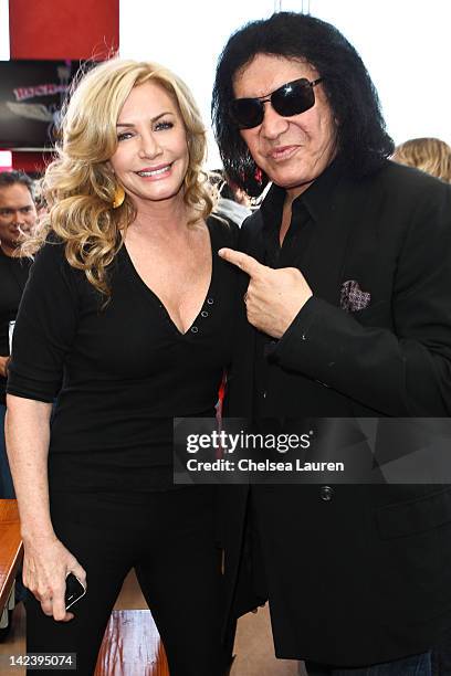 Actress Shannon Tweed and husband, bassist Gene Simmons of KISS attend the Wounded Warrior private luncheon at Rock & Brews on April 3, 2012 in El...