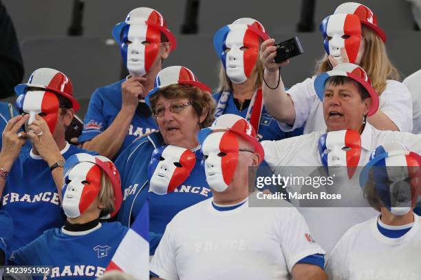 Fans of France attend the Davis Cup Group Stage 2022 Hamburg match between France and Australia at Rothenbaum on September 15, 2022 in Hamburg,...