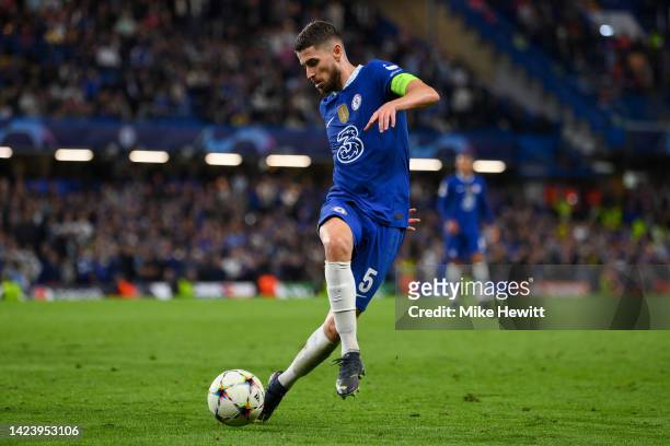 Jorginho of Chelsea in action during the UEFA Champions League group E match between Chelsea FC and FC Salzburg at Stamford Bridge on September 14,...