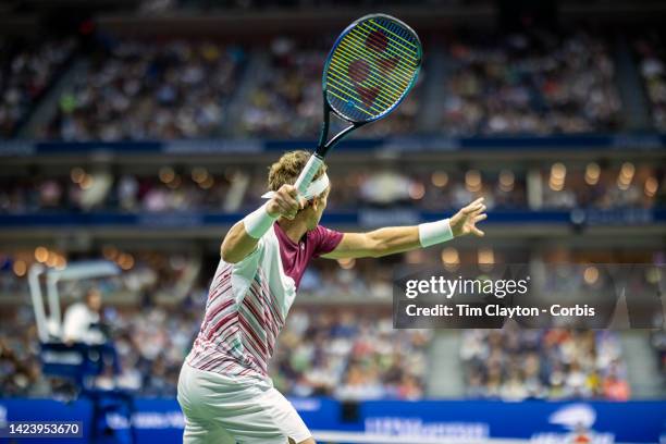 September 11: Casper Ruud of Norway in action against Carlos Alcaraz of Spain in the Men's Singles Final on Arthur Ashe Stadium during the US Open...