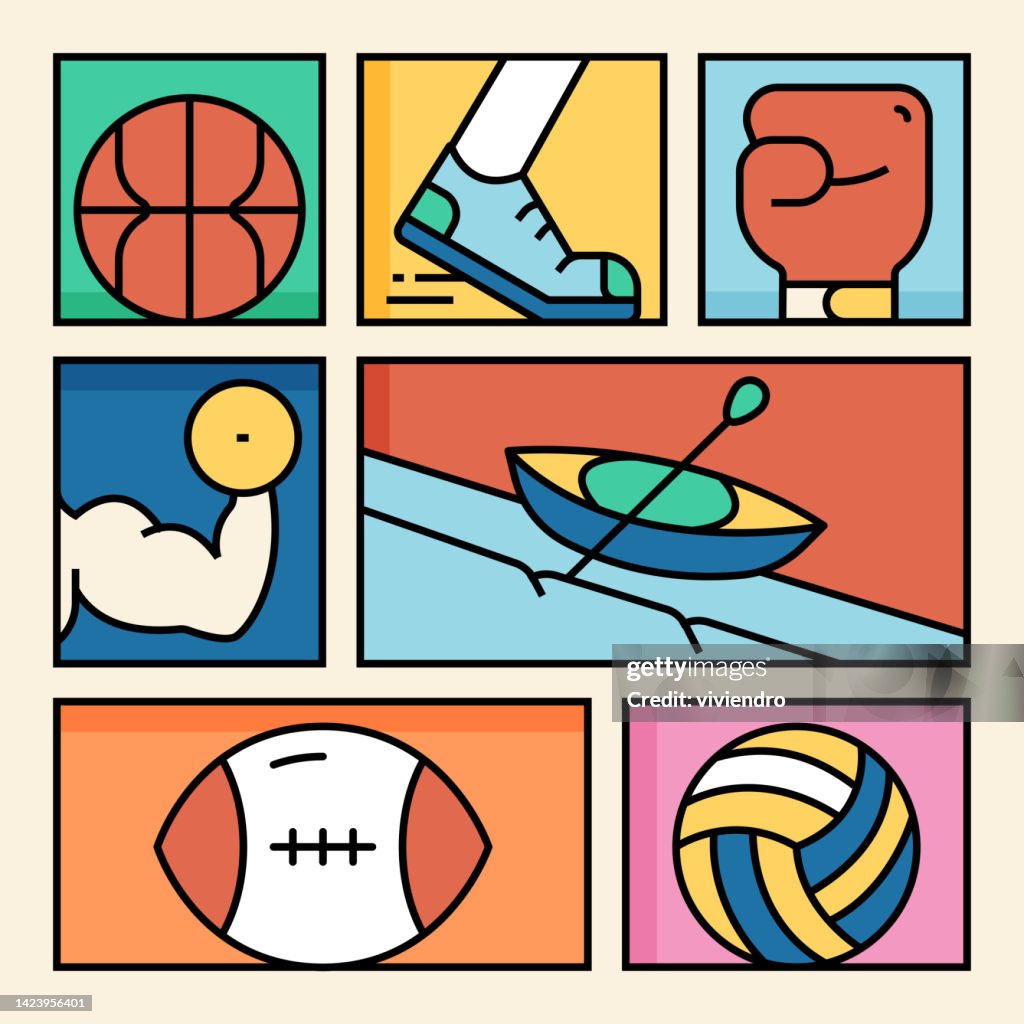 Colored Sport Icons on Color Background