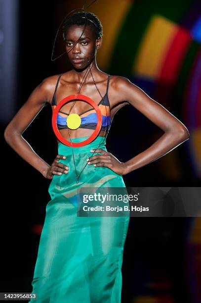 Model walks the runway at the Andres Sarda fashion show during Mercedes Benz Fashion Week Madrid September 2022 edition at IFEMA on September 15,...