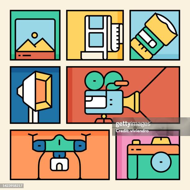 colored photography icons on color background - no photographs sign stock illustrations