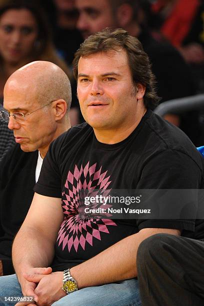 Jack Black attend a basketball game between the New Jersey Nets and the Los Angeles Lakers at Staples Center on April 3, 2012 in Los Angeles,...