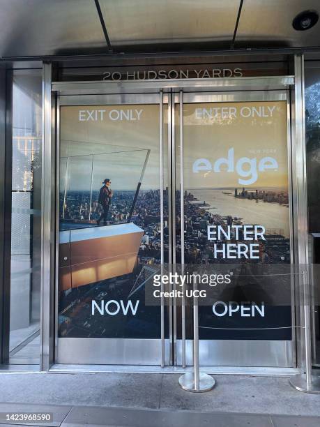 Entrance to The Edge, Hudson Yards tourist attraction, Protruding 100 stories high observation deck, with a glass floor, bar and 360 degree views of...