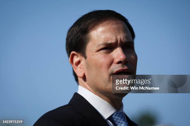 Sen. Marco Rubio speaks outside the White House during a news conference September 15, 2022 in Washington, DC. Rubio spoke out on U.S. Policy toward...