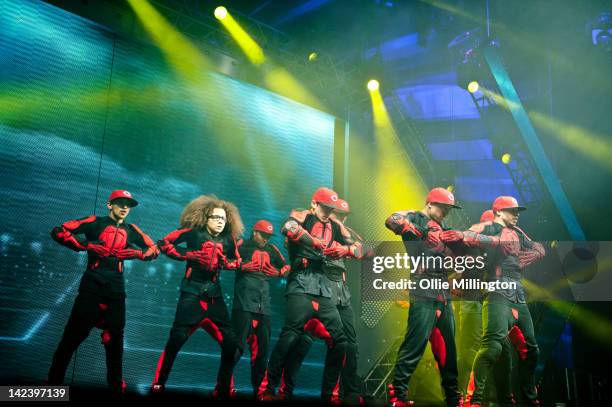 Perri Luc Kiely and Ashley Banjo of Diversity perform during the 2012 Digitized: In a Game Tour on stage at Nottingham Capital FM Arena on April 3,...