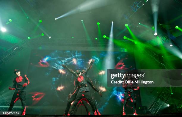 Perri Luc Kiely of Diversity performs during the 2012 Digitized: In a Game Tour on stage at Nottingham Capital FM Arena on April 3, 2012 in...