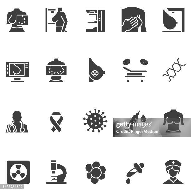 mammography icon set - cancer cell stock illustrations