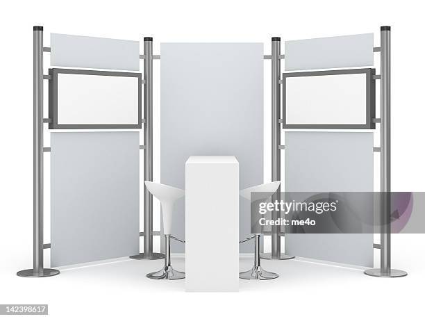 trade advertising stand with two lcd displays - film and television screening stock pictures, royalty-free photos & images