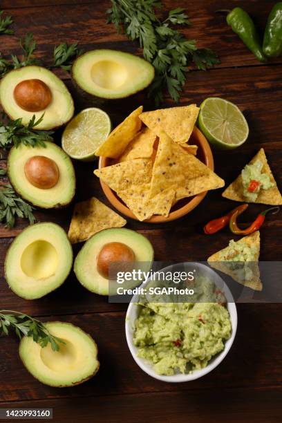 nachos and guacamole - nachos guacamole stock pictures, royalty-free photos & images