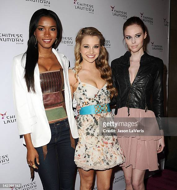 Miss Universe Leila Lopes, Miss Teen USA Danielle Doty and Miss USA Alyssa Campanella attends the Chinese Laundry Fashion Denim launch party at Eden...
