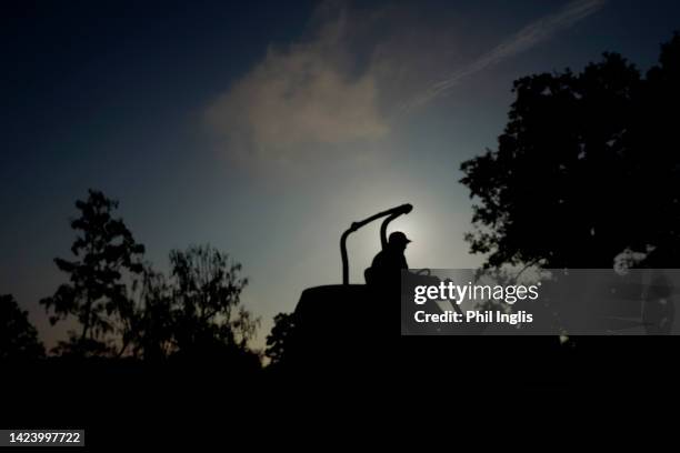 Greenkeeper on mower in action during Day One of the WCM Legends Open de France hosted by Jean Van de Velde at Golf de Saint-Cloud on September 15,...