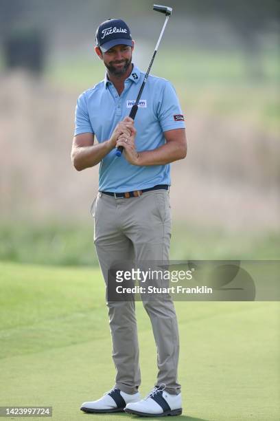 Scott Jamieson of Scotland reacts to a putt on the 16th hole on Day One of the DS Automobiles Italian Open 2022 at Marco Simone Golf Club on...