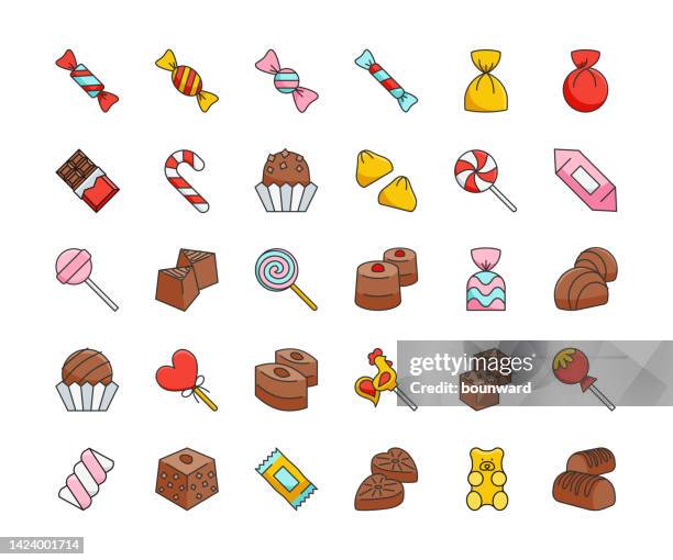 sweets & candy icons. editable stroke. - chocolate wrapper stock illustrations