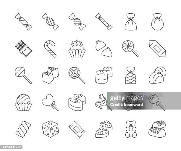 süßigkeiten & süßigkeiten symbole. bearbeitbarer strich. - süßwaren stock-grafiken, -clipart, -cartoons und -symbole