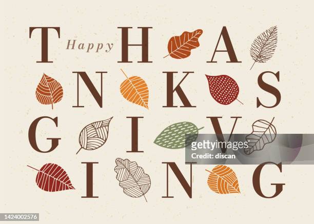 happy thanksgiving card with autumn leaves. - thanksgiving harvest stock illustrations
