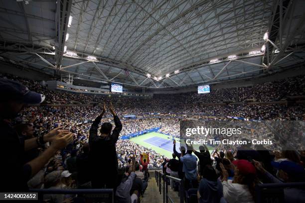 September 11: A general view of Carlos Alcaraz of Spain in action against Casper Ruud of Norway in the Men's Singles Final match on Arthur Ashe...