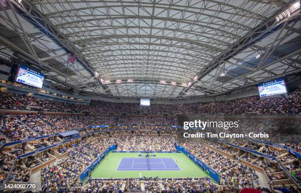 September 11: A general view of Carlos Alcaraz of Spain in action against Casper Ruud of Norway in the Men's Singles Final match on Arthur Ashe...