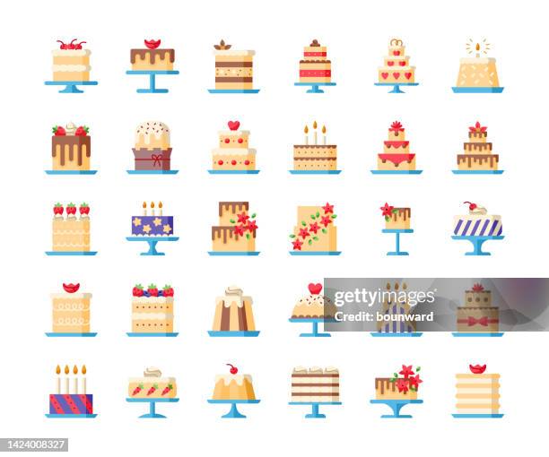 cake flat color icons. - cake icon stock illustrations