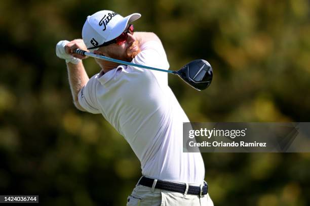 Anders Albertson of the United States hits his tee shot on the sixth hole during the first round of the Fortinet Championship at Silverado Resort and...
