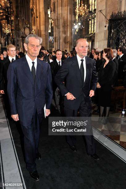 Former King Michel of Romania and King Simeon of Bulgaria attend the Funeral Service of Otto von Habsburg on July 16, 2011 in Vienna, Austria.