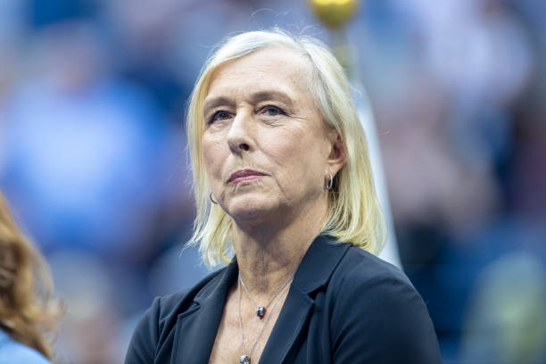 September 10: Martina Navratilova before presenting the winner's trophy to Iga Swiatek of Poland at the presentation ceremony after the Women's...