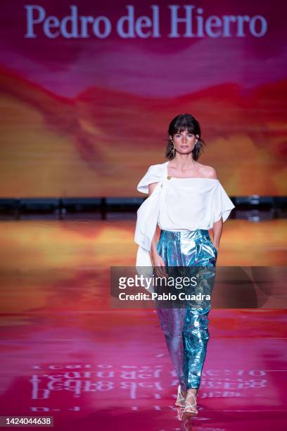 Model walks the runway at the Pedro del Hierro fashion show during Mercedes Benz Fashion Week Madrid September 2022 edition at IFEMA on September 15,...