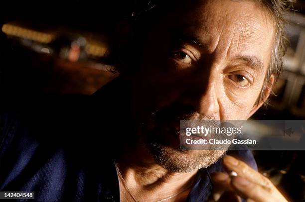Singer Serge Gainsbourg is photographed for Self Assignment on November 17, 1989 in rue de Verneuil Paris, France.