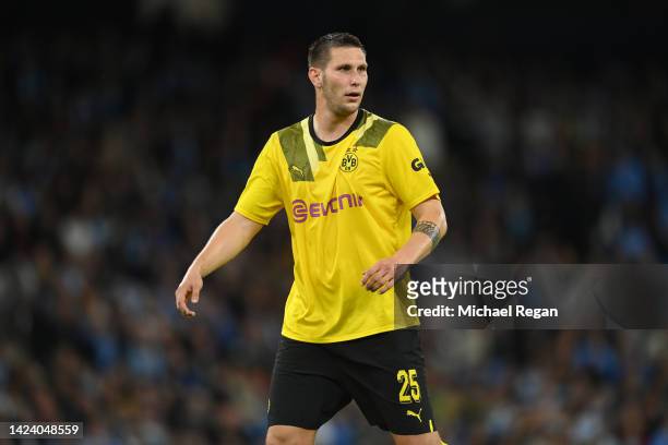 Niklas Sule of Borussia Dortmund in action during the UEFA Champions League group G match between Manchester City and Borussia Dortmund at Etihad...