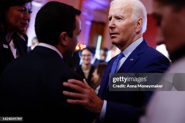 President Joe Biden greets attendees after speaking at the United We Stand Summit in the East Room of the White House on September 15, 2022 in...