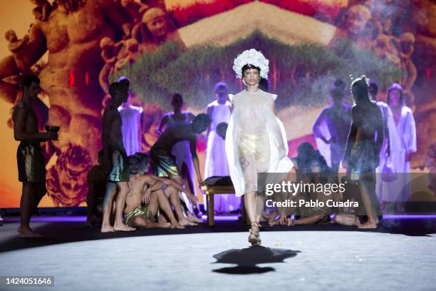 Model walks the runway at the Maison Mesa fashion show during Mercedes Benz Fashion Week Madrid September 2022 edition at IFEMA on September 15, 2022...