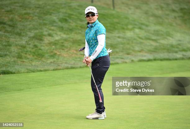 Ayako Uehara of Japan watches her putt on the 12th hole during round one of the AmazingCre Portland Classic at Columbia Edgewater Country Club on...