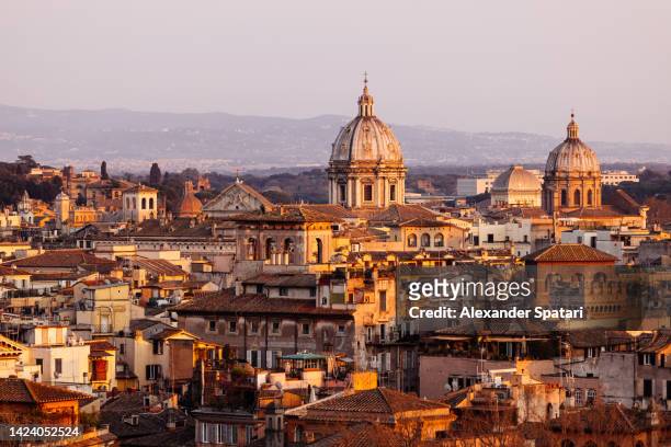 aerial view of rome skyline at sunset, italy - rome sunset stock pictures, royalty-free photos & images