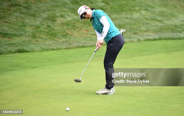 Ayako Uehara of Japan hits her putt on the 13th hole during round one of the AmazingCre Portland Classic at Columbia Edgewater Country Club on...