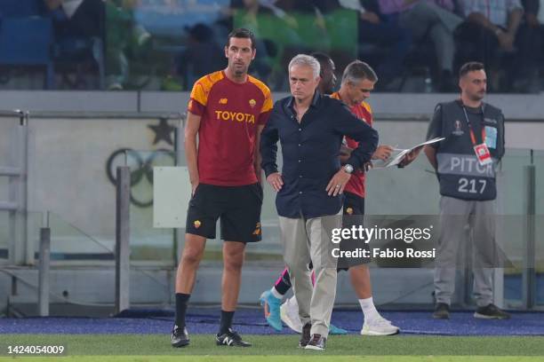 Roma coach Josè Mourinho and his assistant Salvatore Foti during the UEFA Europa League group C match between AS Roma and HJK Helsinki at Stadio...