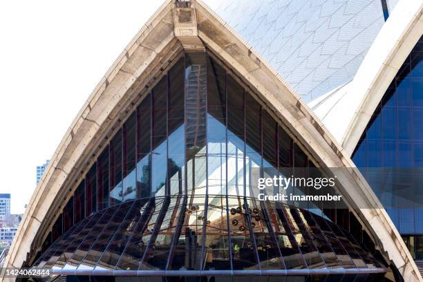closeup sydney opera house, front view, background with copy space - opera houses stock pictures, royalty-free photos & images