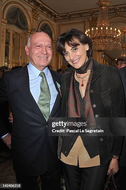 Bertrand Rindoff Petroff Officier des Arts et Des Lettres honored Chevalier Des Arts et Lettres by French Culture Minister poses with Ines De La...