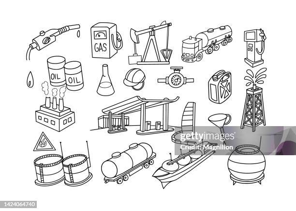 oil industry doodle set - gas plant vector stock illustrations