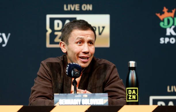 Boxer Gennadiy Golovkin speaks during a news conference at the KA Theatre at MGM Grand Hotel & Casino on September 15, 2022 in Las Vegas, Nevada....