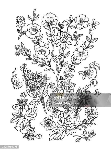 abstract flowers doodle set - spring background vertical stock illustrations
